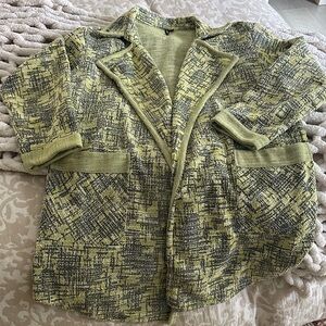Chic Textured long lime Green open knit jacket